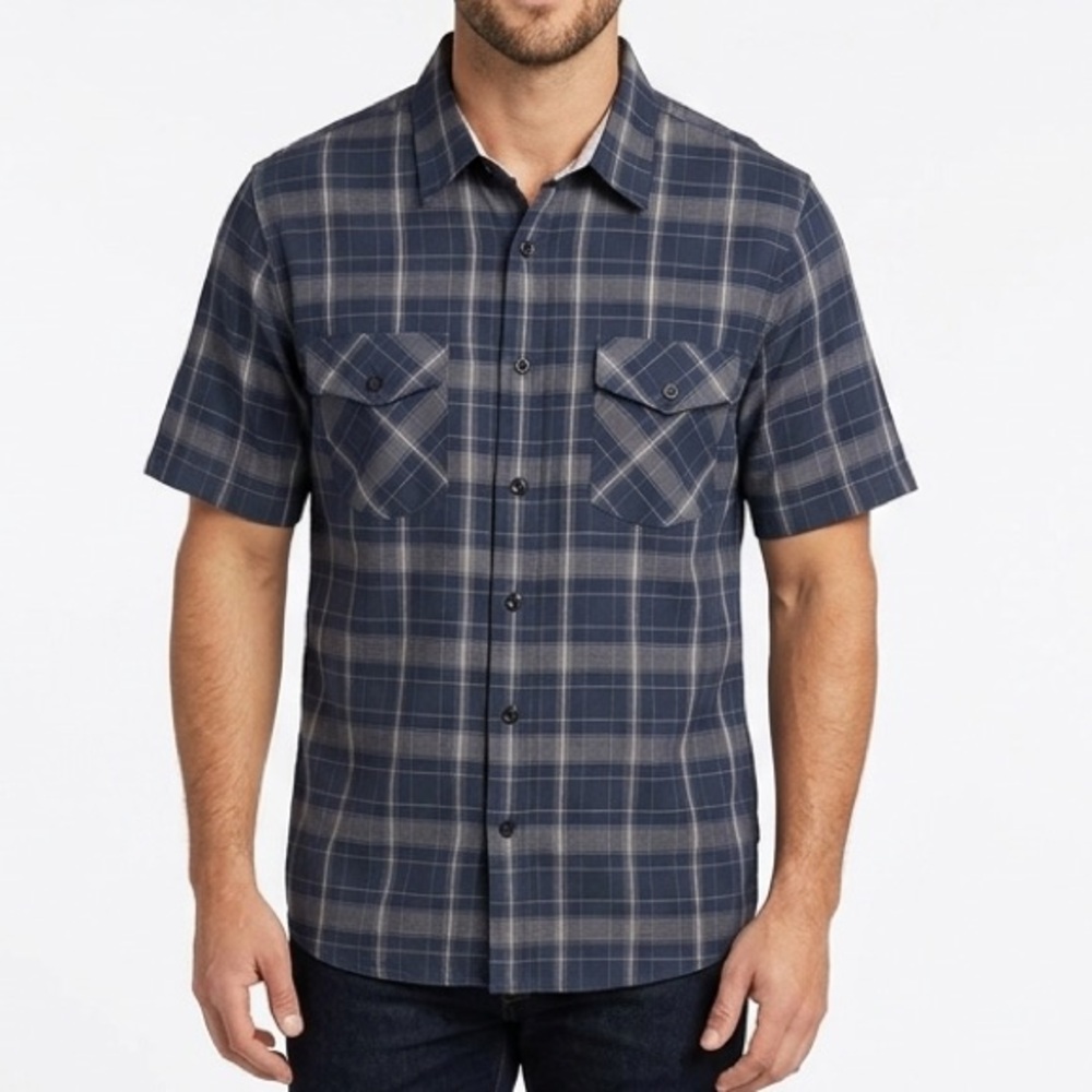 Billabong Slim Fit‎ Plaid Button Up Shirt Men’s Medium Blue Short Sleeve Casual